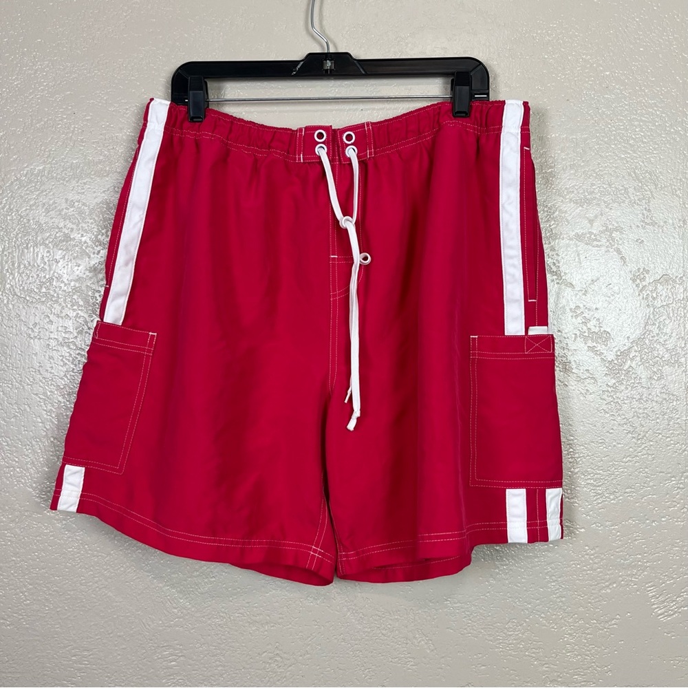 5 for $30 Mens RED BOARD SURF SHORTS 2 Cargo Pockets TIE WAIST Sports Atitude XL